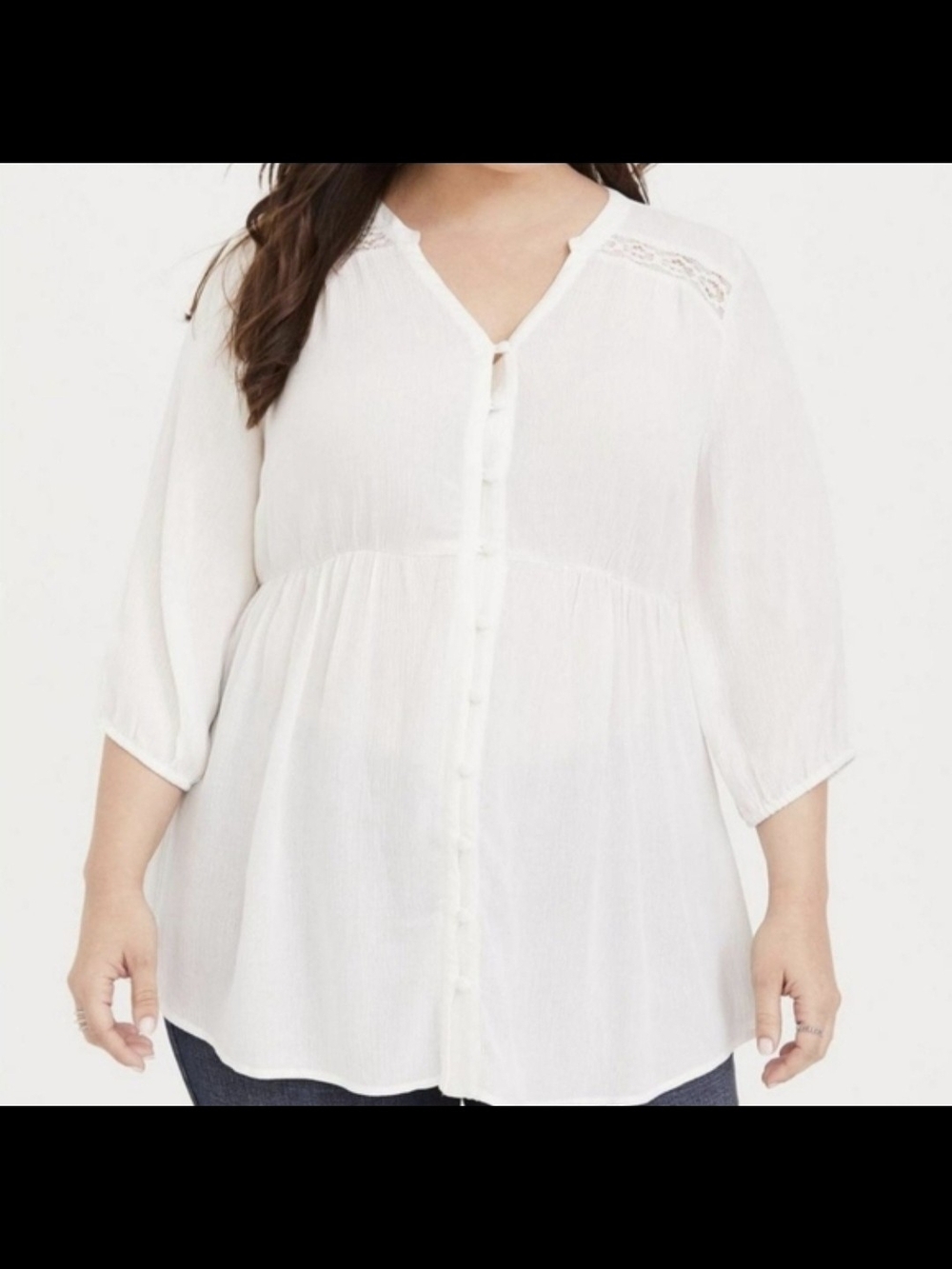 NWT torrid White Lace-Shoulder Button-Front Tunic-Size:1